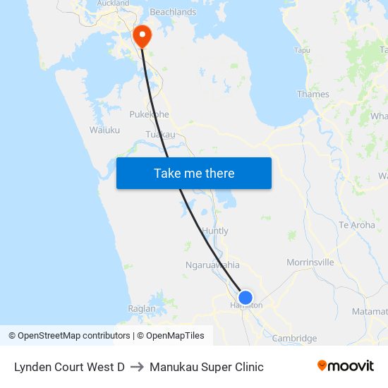 Lynden Court West D to Manukau Super Clinic map