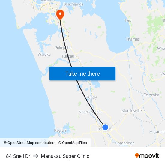 84 Snell Dr to Manukau Super Clinic map