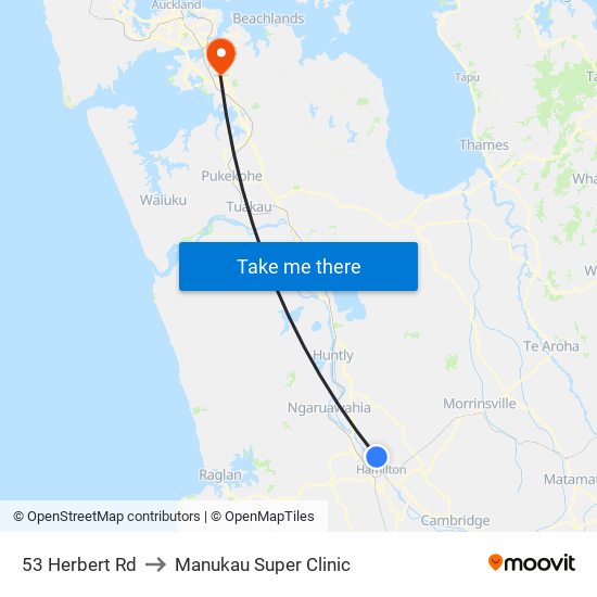 53 Herbert Rd to Manukau Super Clinic map