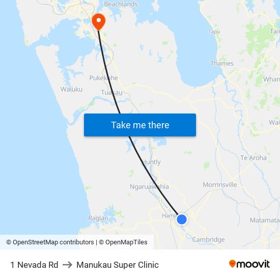 1 Nevada Rd to Manukau Super Clinic map