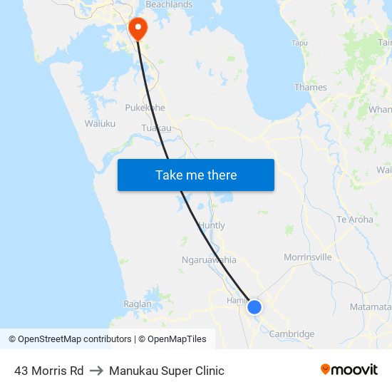 43 Morris Rd to Manukau Super Clinic map