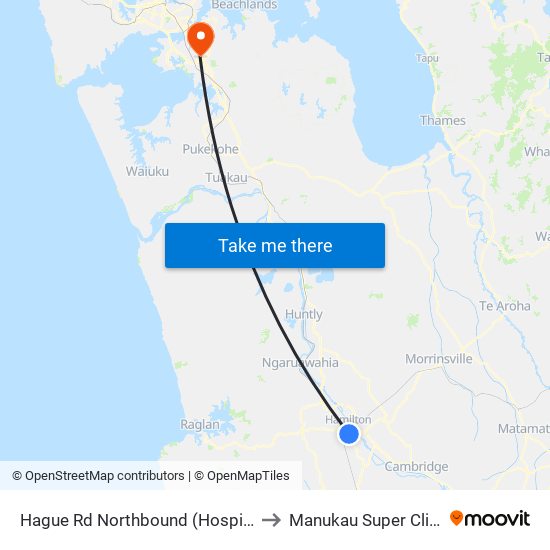 Hague Rd Northbound (Hospital) to Manukau Super Clinic map