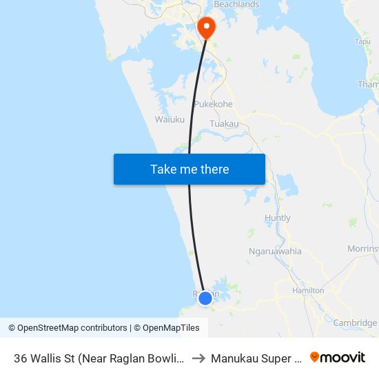 36 Wallis St (Near Raglan Bowling Club) to Manukau Super Clinic map