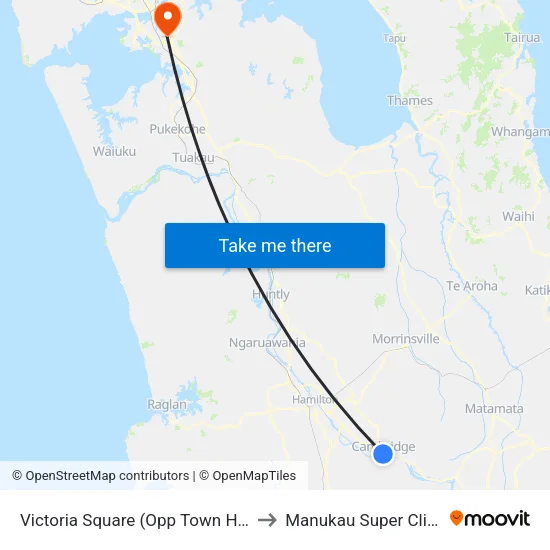 Victoria Square, Cambridge (Opp Town Hall) to Manukau Super Clinic map