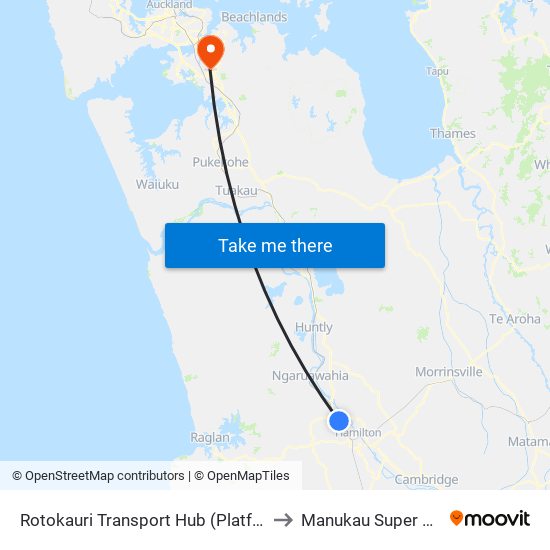 Rotokauri Transport Hub (Platform 2) to Manukau Super Clinic map