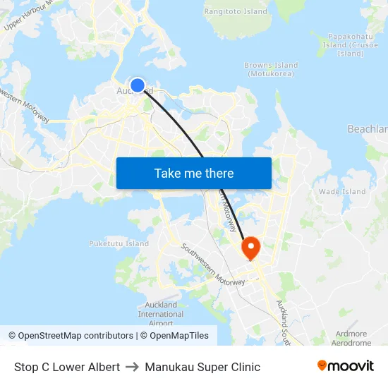 Stop C Lower Albert to Manukau Super Clinic map