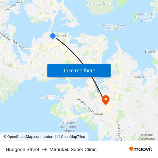 Gudgeon Street to Manukau Super Clinic map