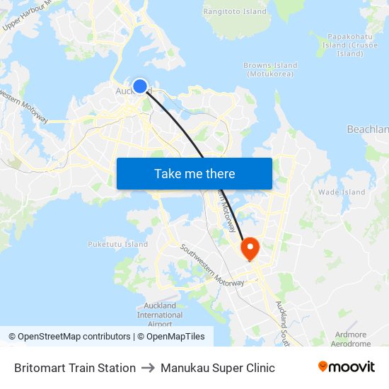 Britomart Train Station to Manukau Super Clinic map