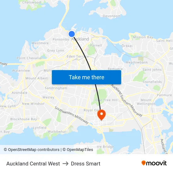 Auckland Central West to Dress Smart map