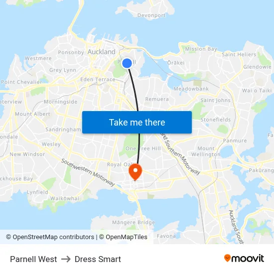 Parnell West to Dress Smart map