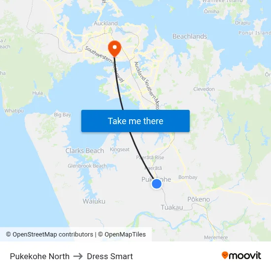 Pukekohe North to Dress Smart map