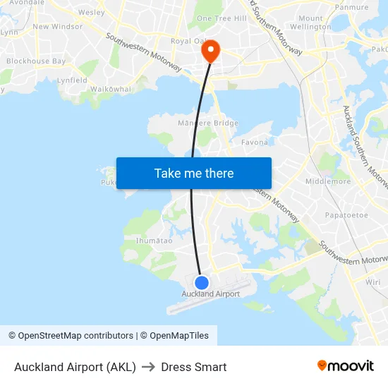 Auckland Airport (AKL) to Dress Smart map