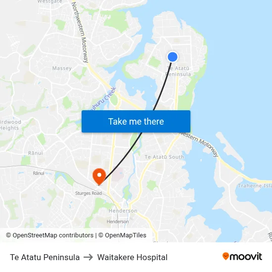 Te Atatu Peninsula to Waitakere Hospital map