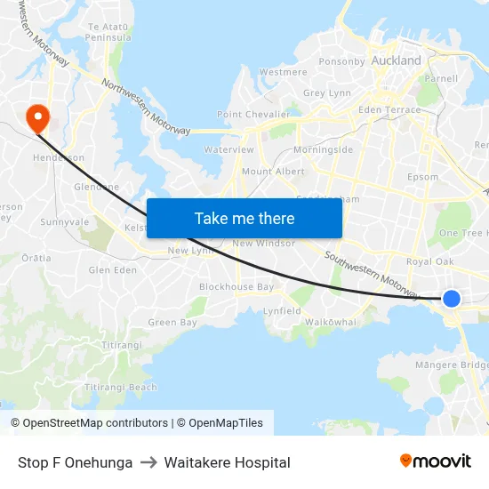 Stop F Onehunga to Waitakere Hospital map
