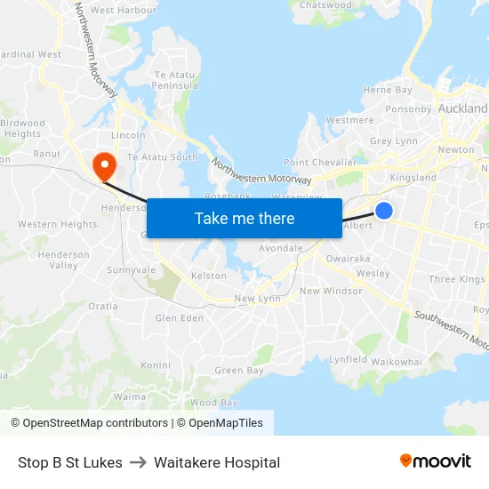 Stop B St Lukes to Waitakere Hospital map