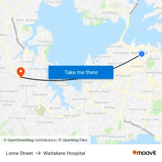 Lorne Street to Waitakere Hospital map