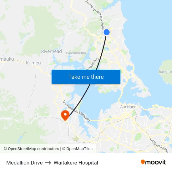 Medallion Drive to Waitakere Hospital map