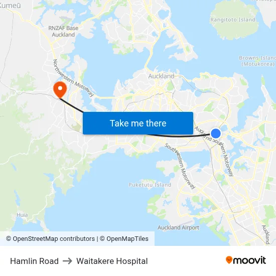 Hamlin Road to Waitakere Hospital map