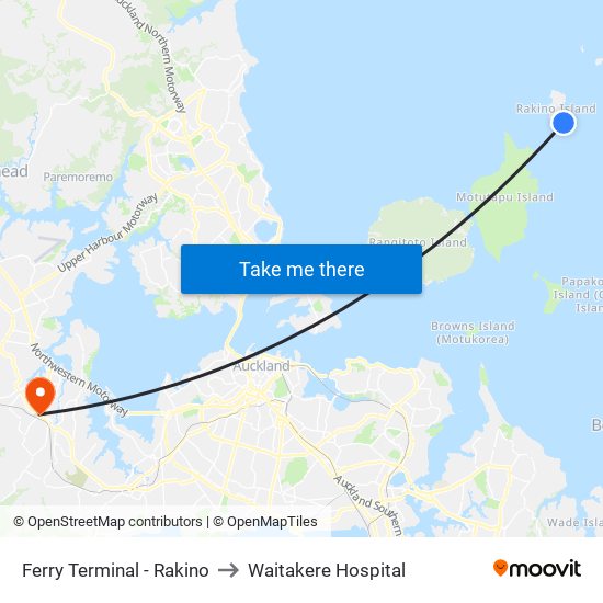 Ferry Terminal - Rakino to Waitakere Hospital map