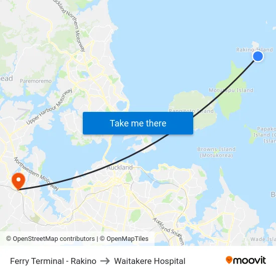 Ferry Terminal - Rakino to Waitakere Hospital map