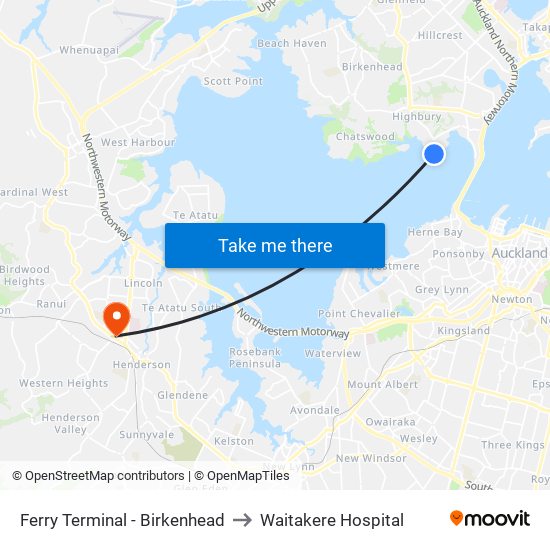 Ferry Terminal - Birkenhead to Waitakere Hospital map