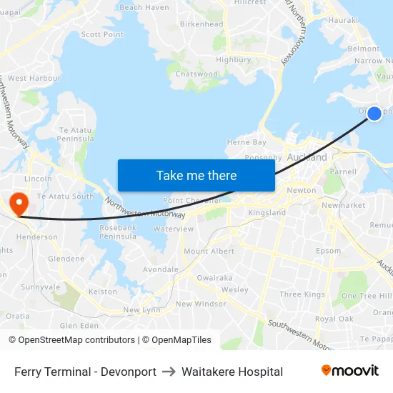 Ferry Terminal - Devonport to Waitakere Hospital map