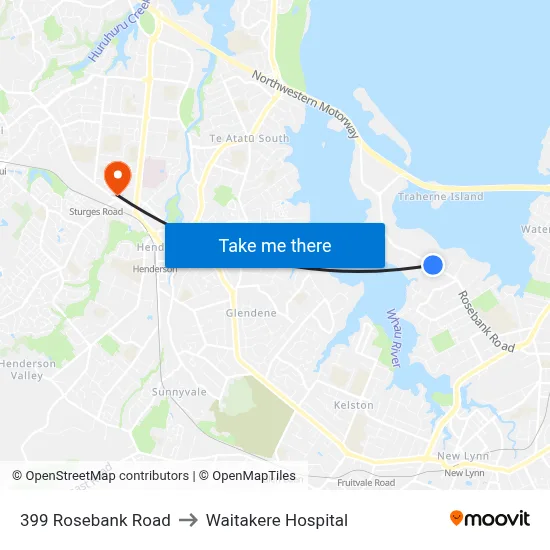 399 Rosebank Road to Waitakere Hospital map