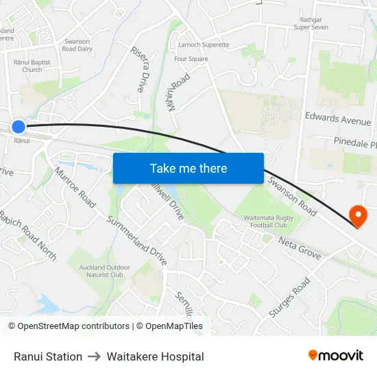 Ranui Station to Waitakere Hospital map
