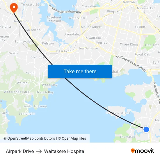 Airpark Drive to Waitakere Hospital map
