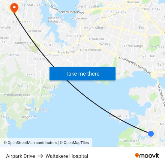 Airpark Drive to Waitakere Hospital map