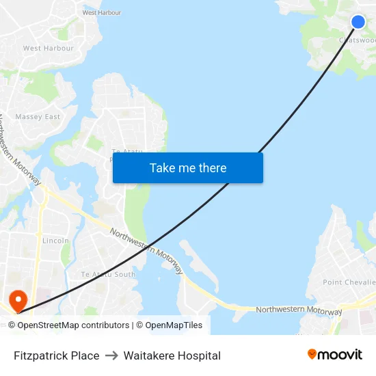 Fitzpatrick Place to Waitakere Hospital map