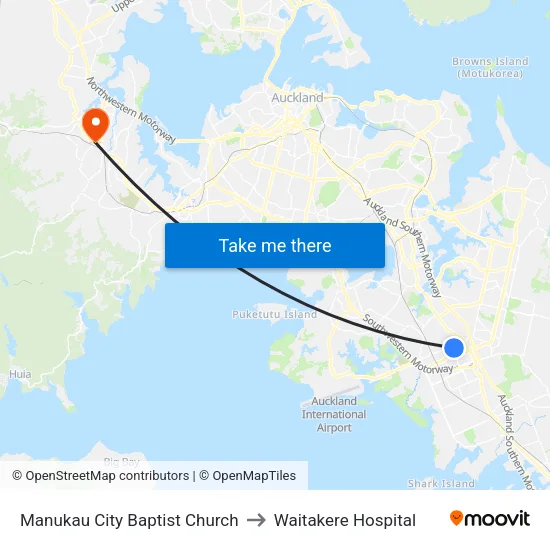 Manukau City Baptist Church to Waitakere Hospital map