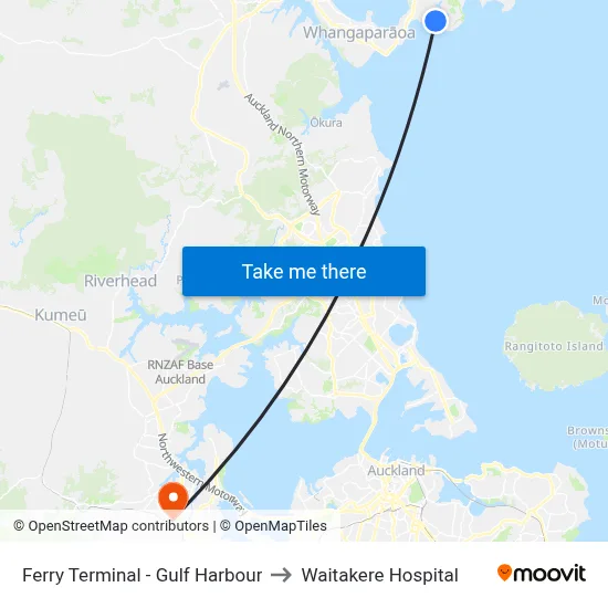 Ferry Terminal - Gulf Harbour to Waitakere Hospital map