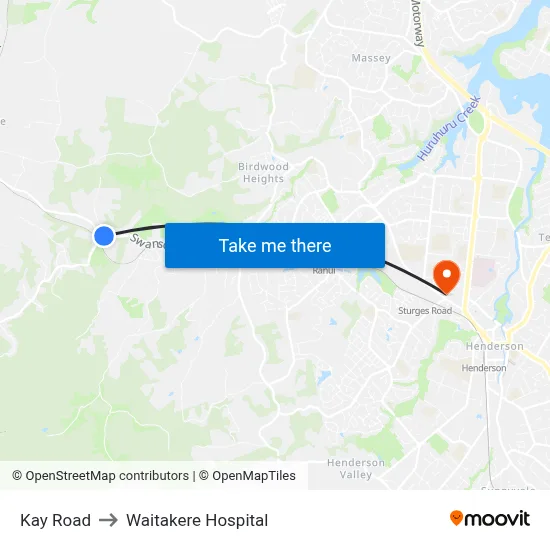 Kay Road to Waitakere Hospital map