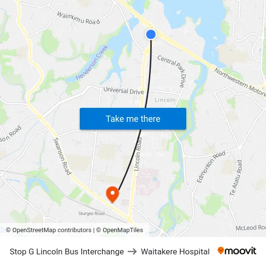 Stop G Lincoln Bus Interchange to Waitakere Hospital map