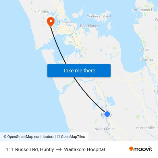 111 Russell Rd, Huntly to Waitakere Hospital map