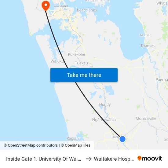 Inside Gate 1, University Of Waikato to Waitakere Hospital map