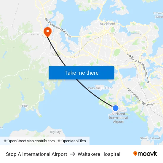 Stop A International Airport to Waitakere Hospital map