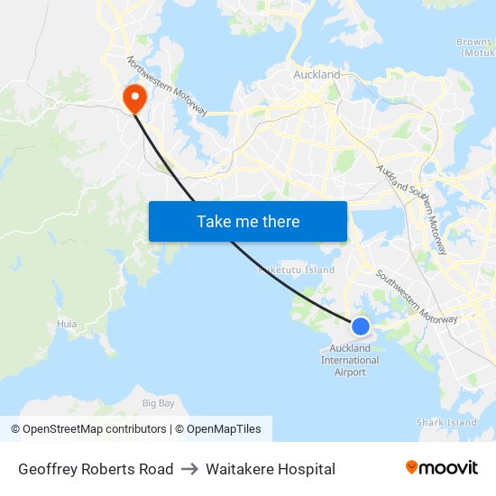 Geoffrey Roberts Road to Waitakere Hospital map