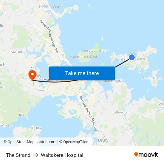 The Strand to Waitakere Hospital map