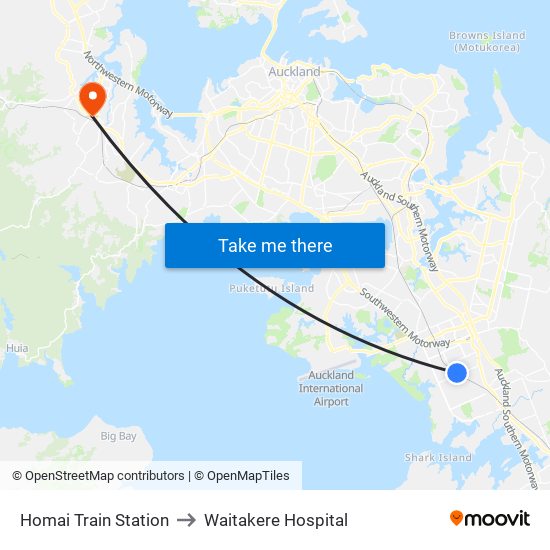 Homai Train Station to Waitakere Hospital map