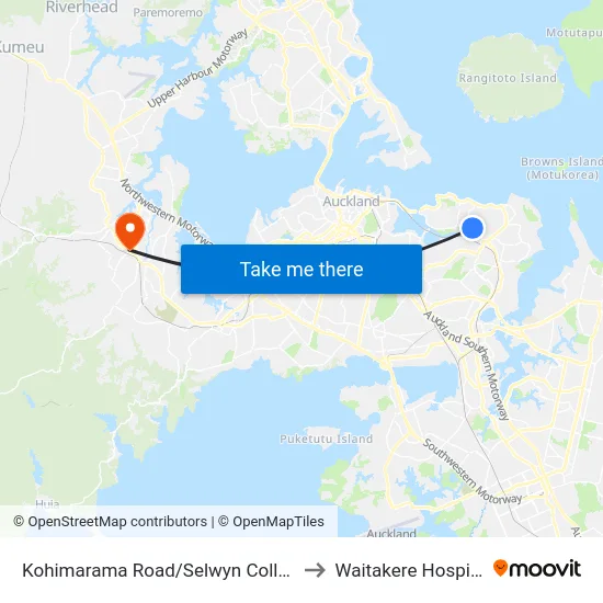 Kohimarama Road/Selwyn College to Waitakere Hospital map