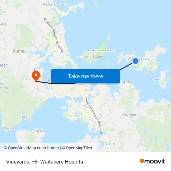 Vineyards to Waitakere Hospital map
