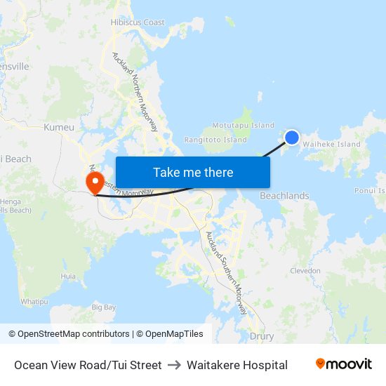 Ocean View Road/Tui Street to Waitakere Hospital map