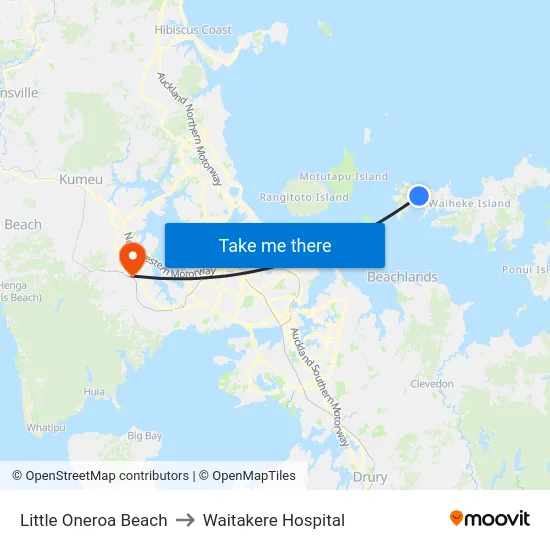 Little Oneroa Beach to Waitakere Hospital map