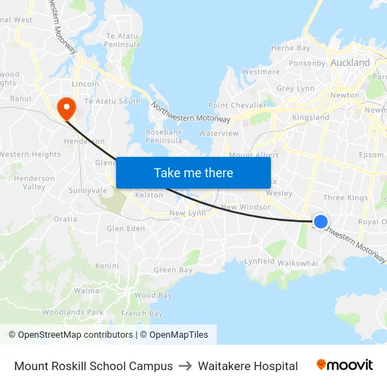Mount Roskill School Campus to Waitakere Hospital map