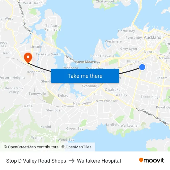 Stop D Valley Road Shops to Waitakere Hospital map