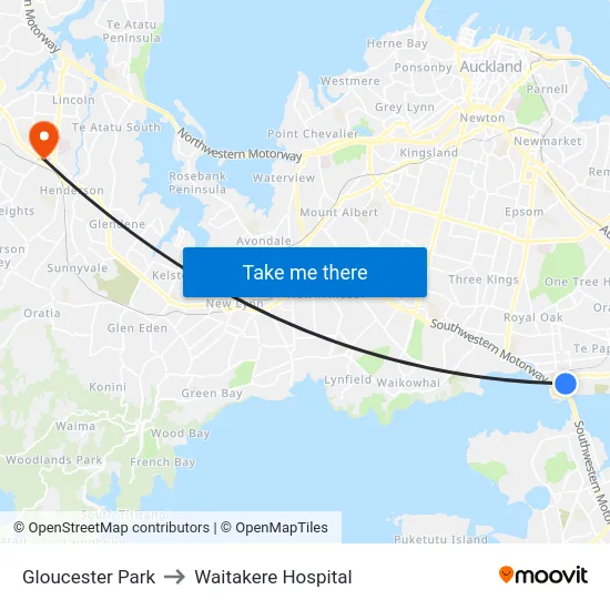 Gloucester Park to Waitakere Hospital map