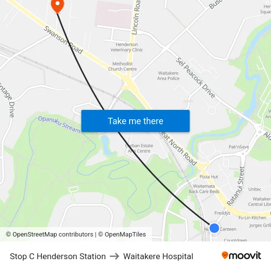 Stop C Henderson Station to Waitakere Hospital map