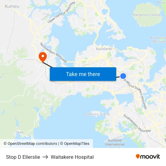Stop D Ellerslie to Waitakere Hospital map